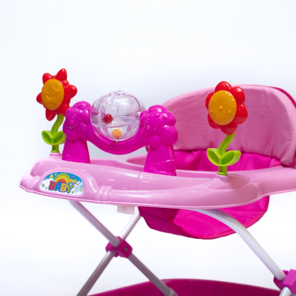 Andador para bebé modelo volante rosa. Andador de actividades o tacatá